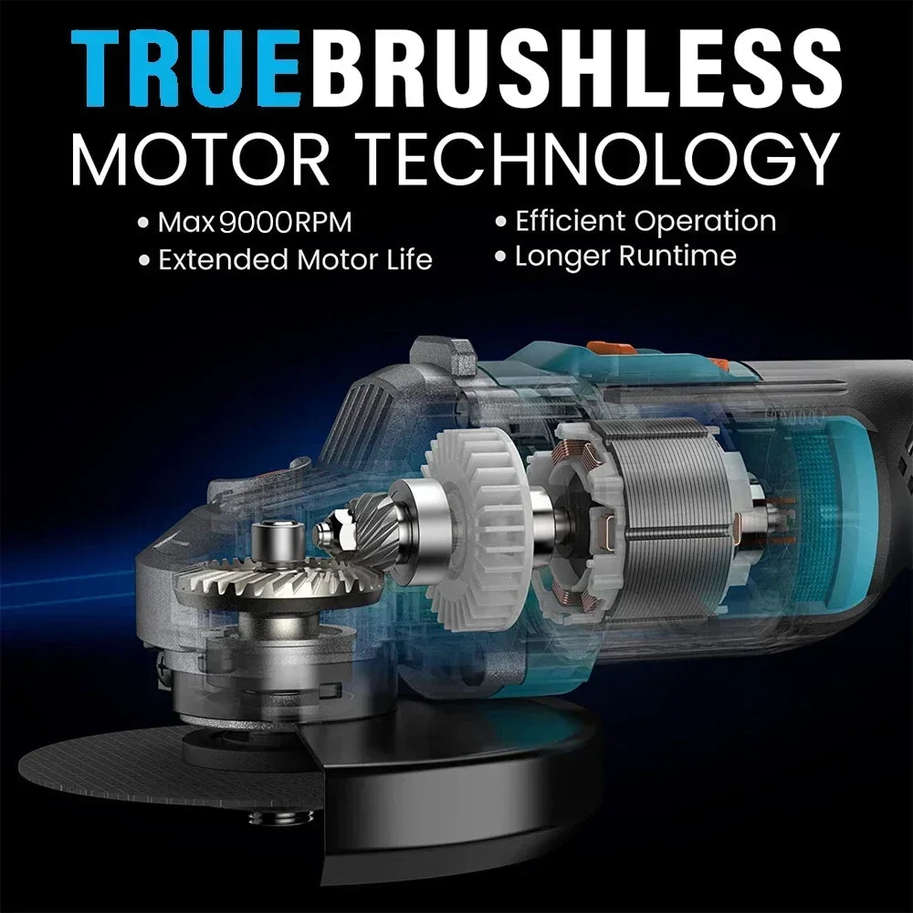125mm Cordless Brushless Rechargeable Electric Angle Grinder Grinding Machine DIY Woodworking Power Tool For Makita 18V Battery