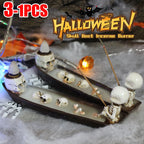 Skull Boat Incense Burner Halloween Decoration Skeleton Incense Holder Tabletop Ornament for Desk Table Cabinet Office Gift