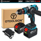 20V 13mm Brushless Impact Drill 20 Torque 120NM Cordless Impact Drill Screwdriver Drill Ice Drill Electric Drill Li-ion Battery