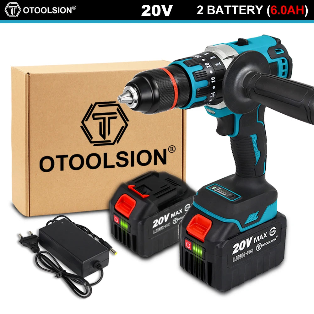 20V 13mm Brushless Impact Drill 20 Torque 120NM Cordless Impact Drill Screwdriver Drill Ice Drill Electric Drill Li-ion Battery