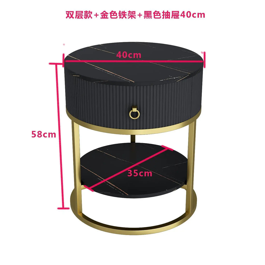 Modern Minimalist Round Slate Drawer Table: High-End Appeal, Perfect as Side Table or Bedside Cabinet