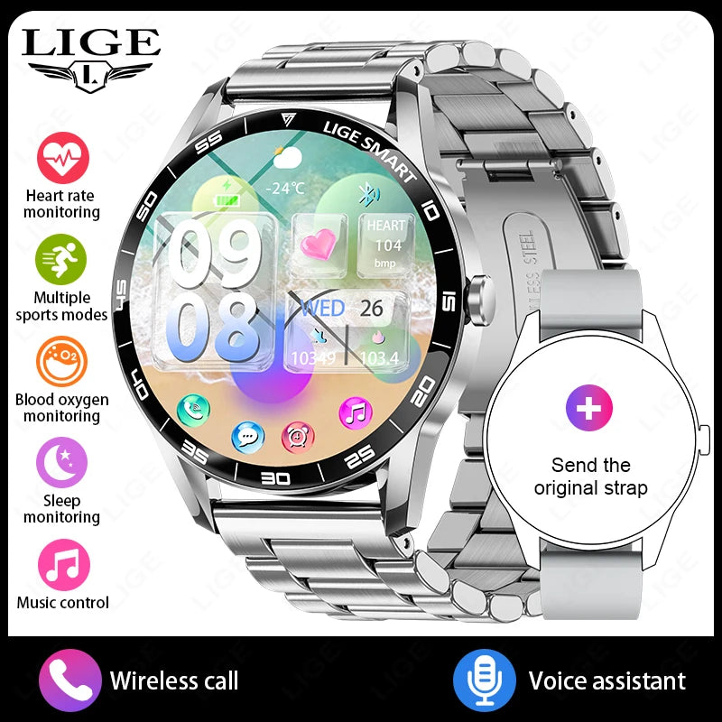 LIGE New Smartwatch Women Men 1.38-inch Smart Watch Message Notification iOS Android Smartwatches Fitness Bluetooth Call Watches