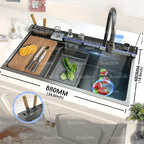 Stainless Steel Waterfall Kitchen Sink Extra Large Single Slot Digital Display Faucet Set Cup Washer Wash Basin 100*50cm