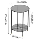 LUVODI Round Tempered Glass Coffee Table Living Room Sofa End Table with 2-tier Storage for Home, Office