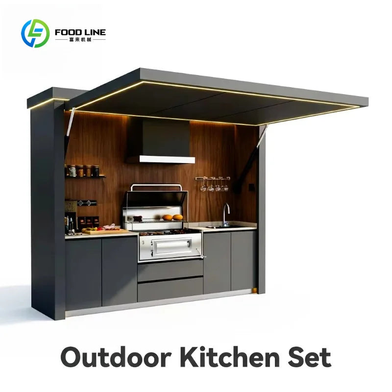 Stainless Steel Outdoor Kitchen BBQ Island with Pizza Oven Fridge Grill Modular Garden Cooking Station Weatherproof Customized