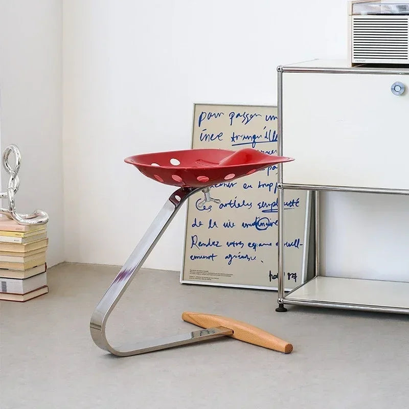Metal Seat Solid Stainless Steel Stem Steam Treated Beech Wood Base Mezzadro Low Stool Ready Made Foot Rest Italy Stool