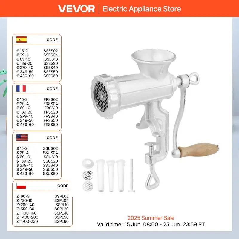 SucceBuy Manual Mini Meat Mincer Food Processor Grinder Portable Chopper Blender Sausage Stuffer Steel for Beef Fish Home