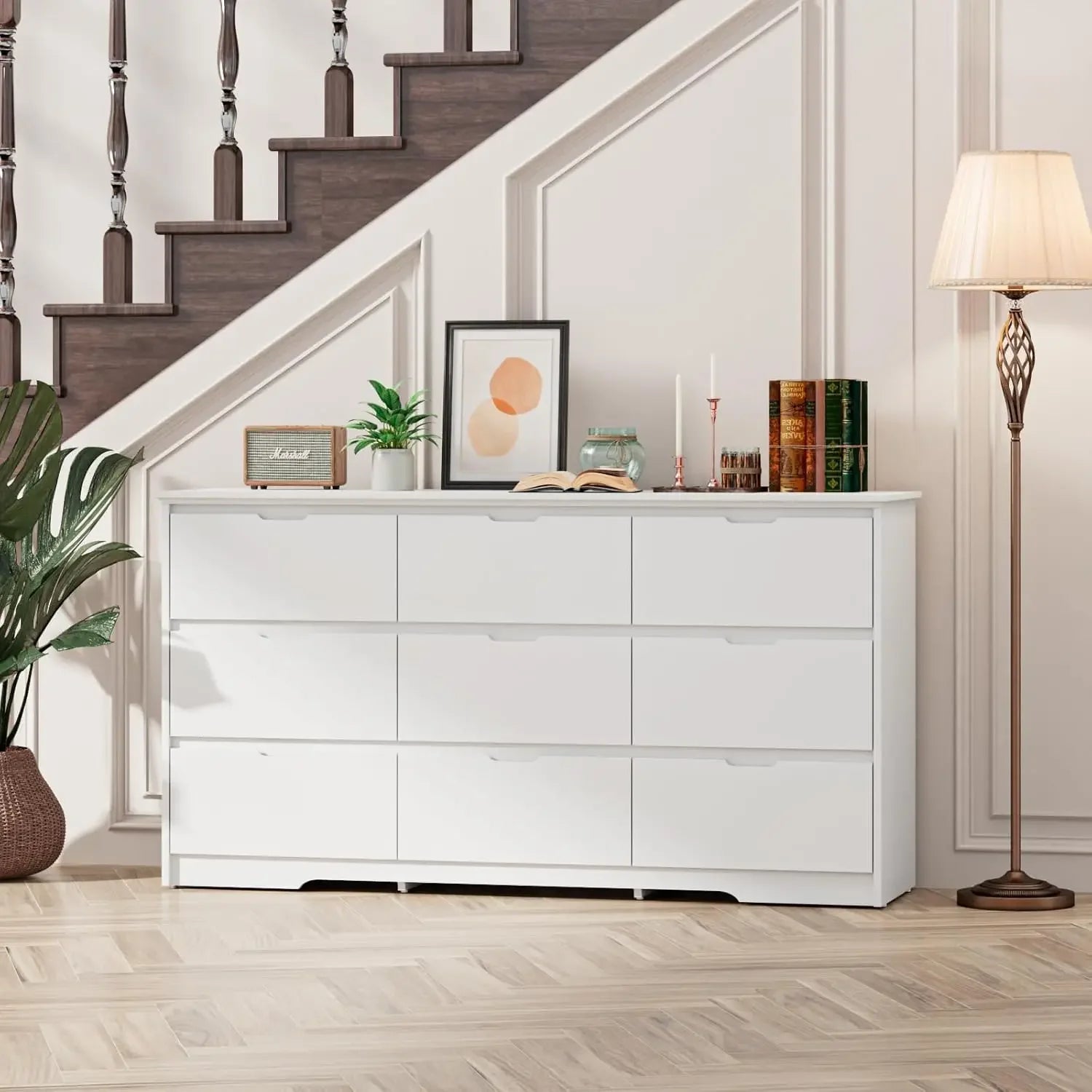9 Drawer White Dresser for Bedroom with Deep Drawers, Large Dressers & Chest of Drawers Handle Free