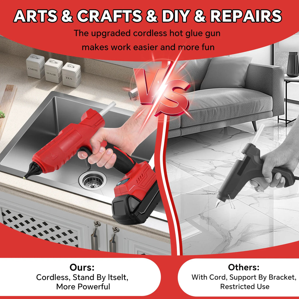 100W Cordless Hot Glue Gun for Milwaukee 18V Battery with 10Pcs 11mm Glue Sticks Quick Preheating DIY Repair Tool (No Battery)
