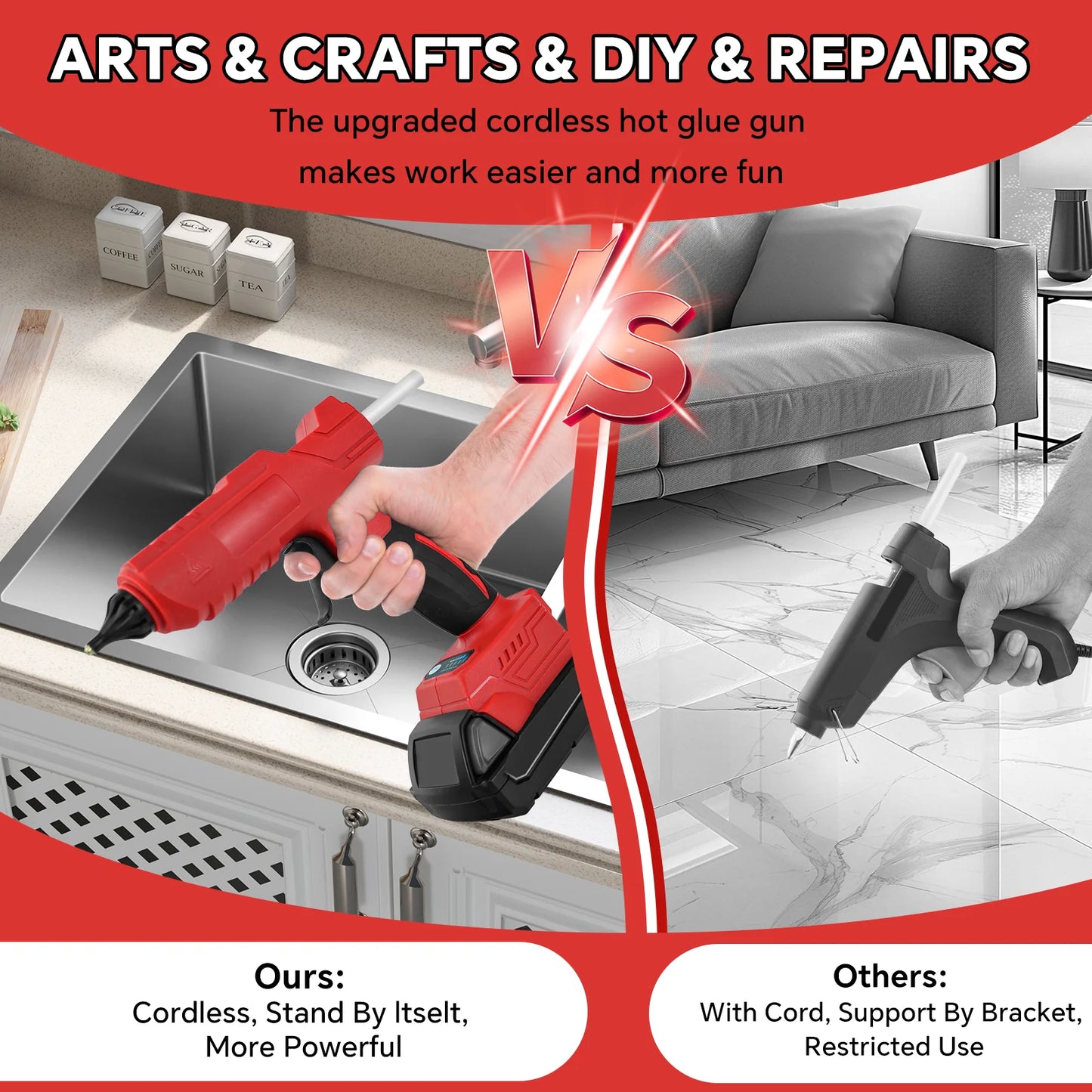 100W Cordless Hot Glue Gun for Milwaukee 18V Battery with 10Pcs 11mm Glue Sticks Quick Preheating DIY Repair Tool (No Battery)