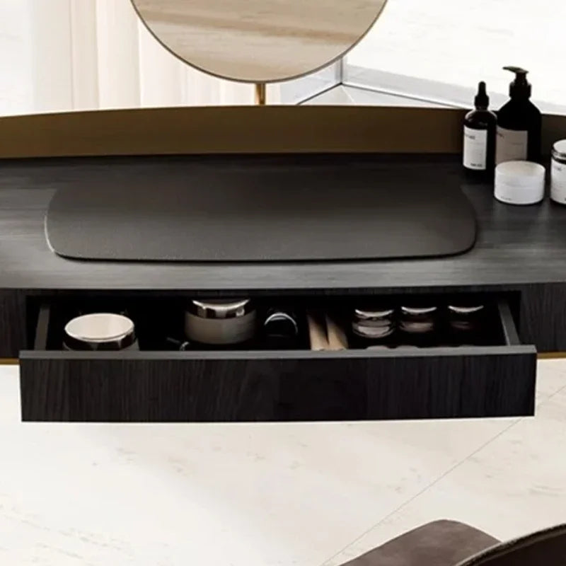 Large Chair Mirror Vanity Table Wood Storage Black Set Drawers Bedroom Dressers Makeup Desk Girl Stool Penteadeira Furniture