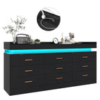 9 Drawer Dresser with LED Light and Charging Station, Modern Chest of Drawers for Closet, Wide Drawer Organizer Cabinet