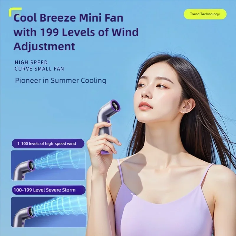 4000mAh Handheld mini fan 199 speed turbo digital display infinitely variable speed outdoor portable fan USB charging