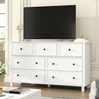 Farmhouse 7 Drawers Dresser for Bedroom, White Dresser Chest of Drawers, Wood Storage Dressers with Deep Drawers and Metal Handl