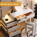 Vanity Desk Modern Vanity Table with Smart LED Mirror Minimalist Vanities Set Includes Expandable Side Cabinet with Wraparound L