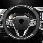 PU Leather D-shaped Steering Wheel Cover with Carbon Fiber Pattern Inner Circle – Non-Slip Sporty Grip for Car Steering Wheels