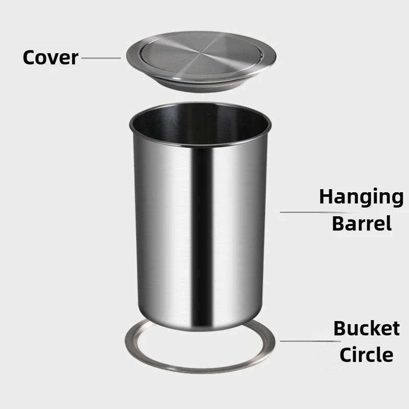 Kitchen Trash Can Built-in Garbage Bin Stainless Steel Large Litter Bins Luxury Touch Dustbin with Lid Kitchens Accessories