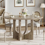Round Dining Table for 4-6 People 47.24" Large Circle Dining Room Table Rustic Kitchen Table Round with Wooden Pedestal Base Fa