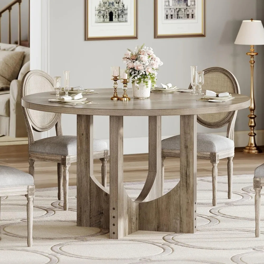 Round Dining Table for 4-6 People 47.24" Large Circle Dining Room Table Rustic Kitchen Table Round with Wooden Pedestal Base Fa