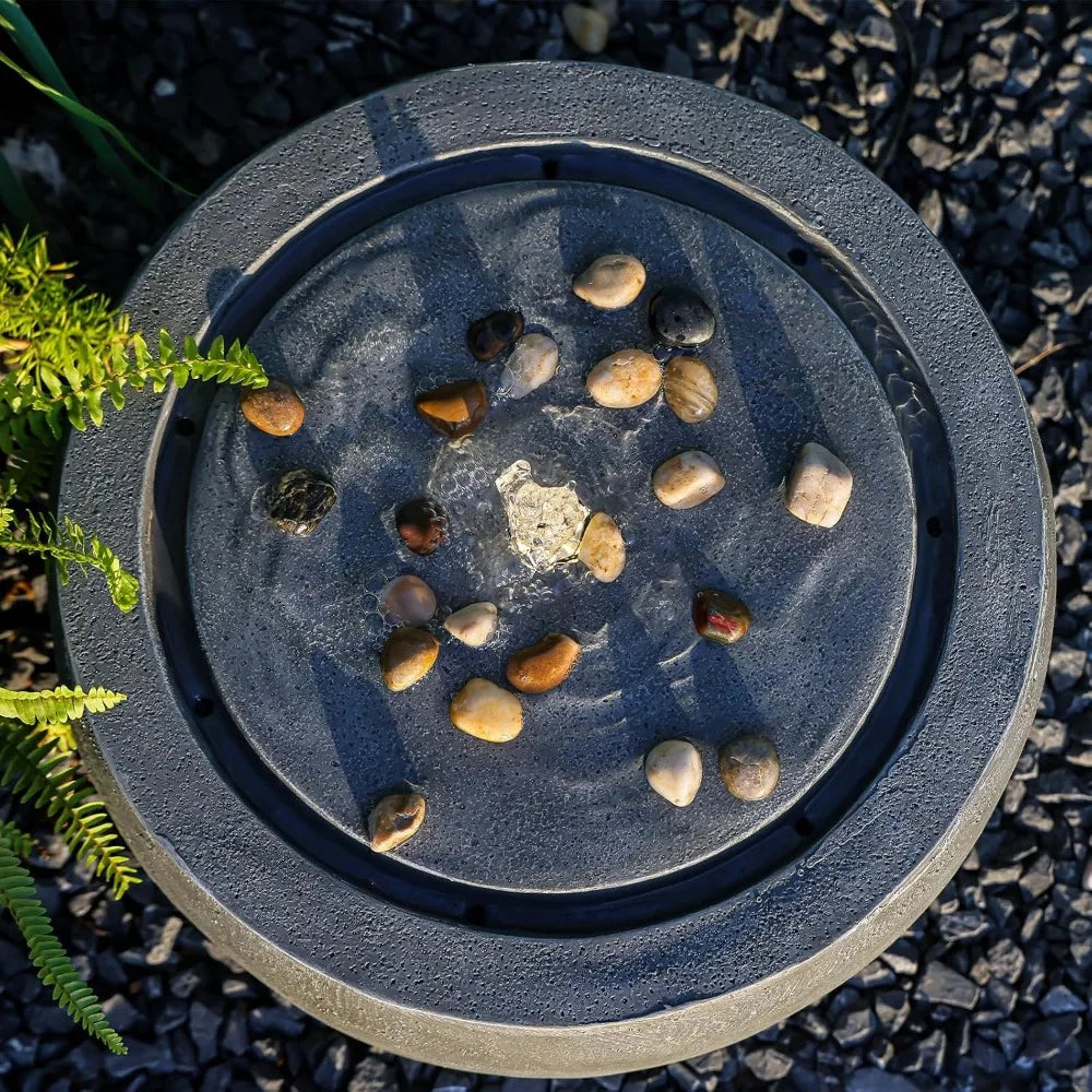 Garden Water Fountain Outdoor Water Feature Indoor with Lights & Pump and Pebbles,Round Flow Fountains Concrete Effect for Patio