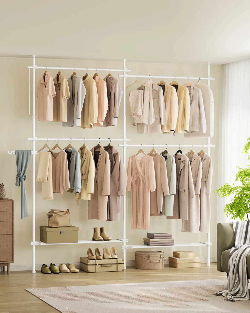 SONGMICS dresses stand, blankets high, 3-tier, height and width adjustable with gripper arm
