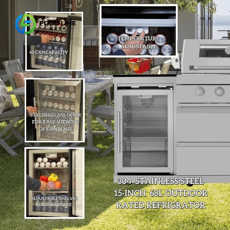 Customized Modular DIY Stainless Steel Outdoor Kitchen with Grill Fridge Sink Adjustable Height for Patio Backyard