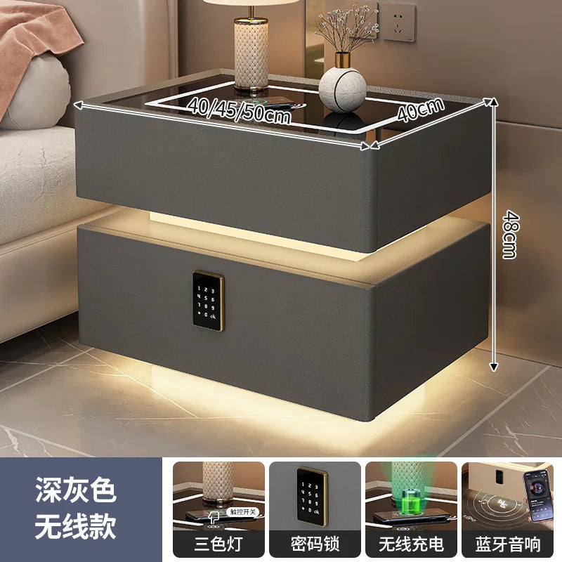 Creative 25-50cm Smart Bedside Table with Sensor Light Nordic Style Storage Cabinet Bedroom Nightstand with Wireless Charging