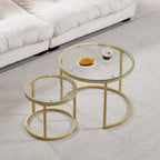 2Pcs Coffee Table Round 2 in 1 End Side Table Desk Nordic Marble Glass Home Sofa Tables Living Room Luxury Side Tables 60CM/80CM
