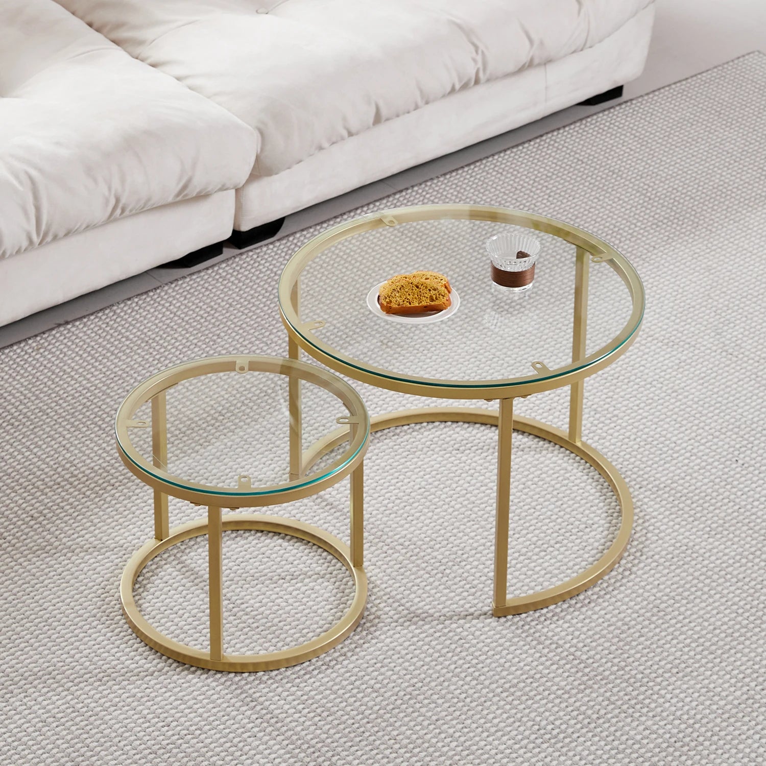2Pcs Coffee Table Round 2 in 1 End Side Table Desk Nordic Marble Glass Home Sofa Tables Living Room Luxury Side Tables 60CM/80CM
