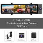 OBDPEAK 3 Camera Dash Cam 4K Car DVR Front Inside Rear 1080P GPS Track