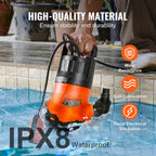 VEVOR Utility Pump 1HP 4000GPH High Flow 31ft Head Sump Pump Submersible Water Pump with 10ft Long Power Cord for Draining Water