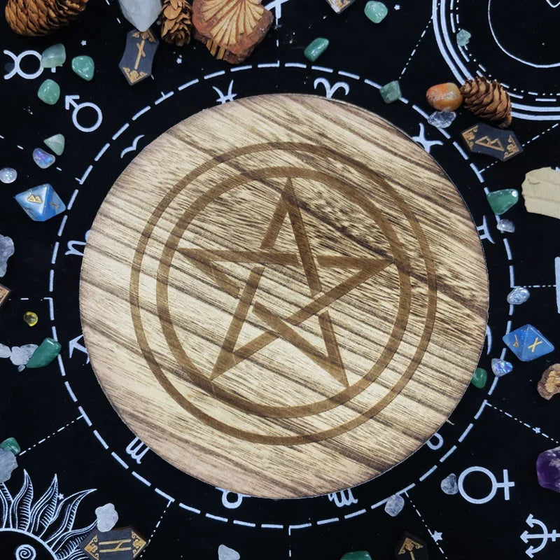 2 In 1 Pentagram Witches Wooden Candle Holder Altar Astrology Massage Candle Stand Divination Meditation for Wicca Ceremony