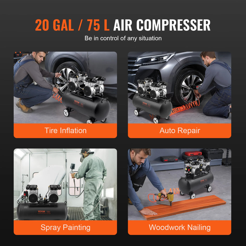 SucceBuy Air Compressor 750W/1450W/3000W Oil Free Air Compressor Quiet Portable Compressor Pump for Auto Repair Tire Inflation