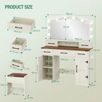 Dressing Table, with Large Mirror and LED Light, Dressing Table with Stool, Outlet and Hairdryer Holder