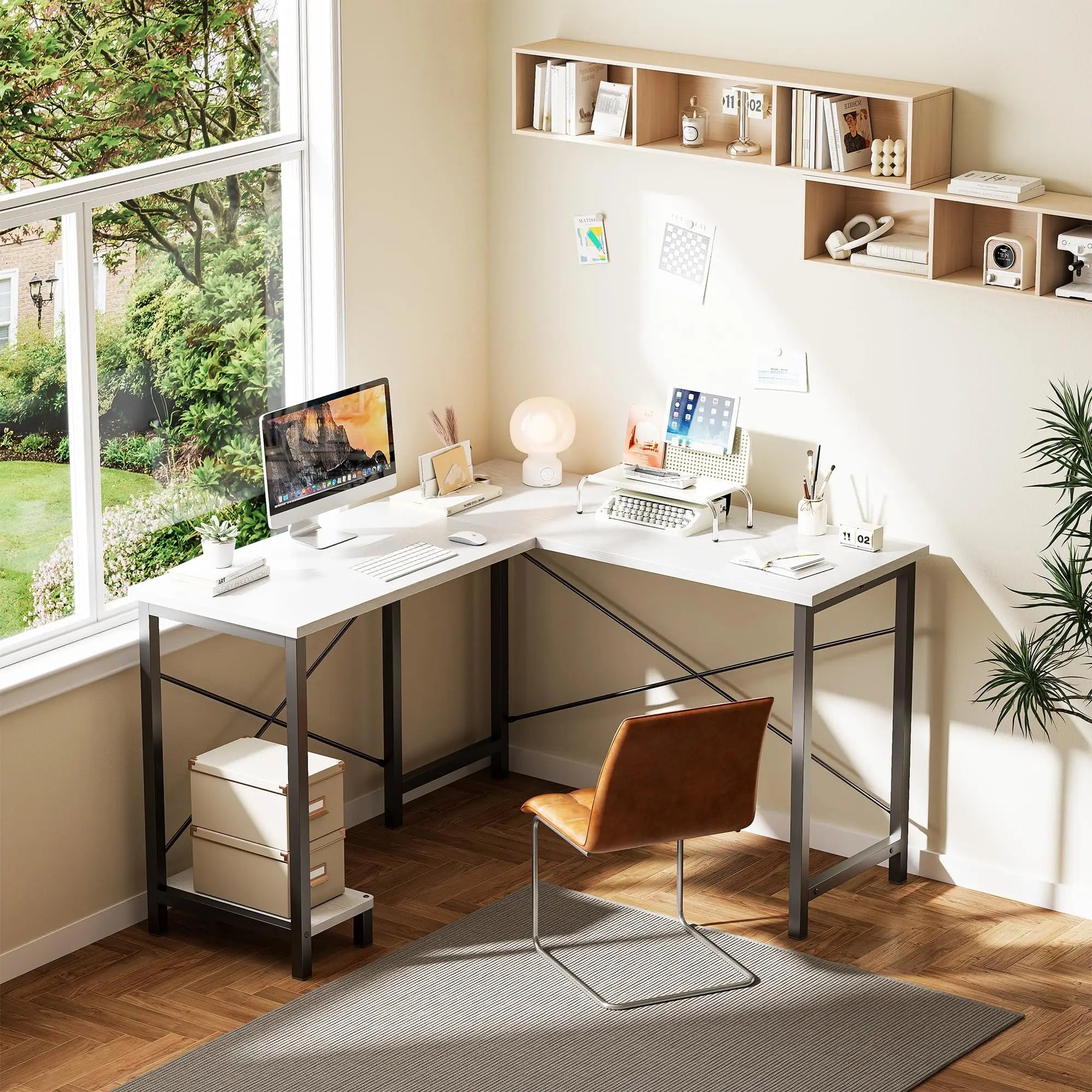 JHK 50 Inch L Shaped Desk Computer Gaming Desks Corner Office Table with CPU Shelf for Home Study Writing Work Station for Offic