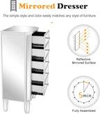 Mirrored Dresser 5 Drawers Modern Chest, Mirrored Chest of Drawers, Glass Dresser for Bedroom, Dressing Room, Living Room,Silver