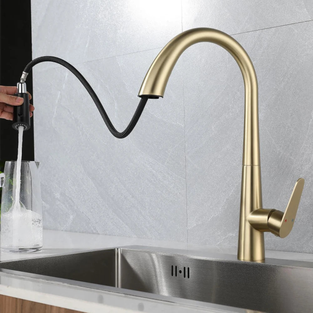 Kitchen Mixer Faucet Stainless Steel Material White ,Black ,Gun Grey ,Brushed Grey And Golden Color Hose 60cm Pull Out