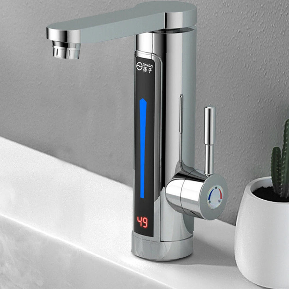 3300W Electric Faucet Electric Continuous Heater Ambient Light Temperature LED Display Instant Heating Water Tap Stainless Steel