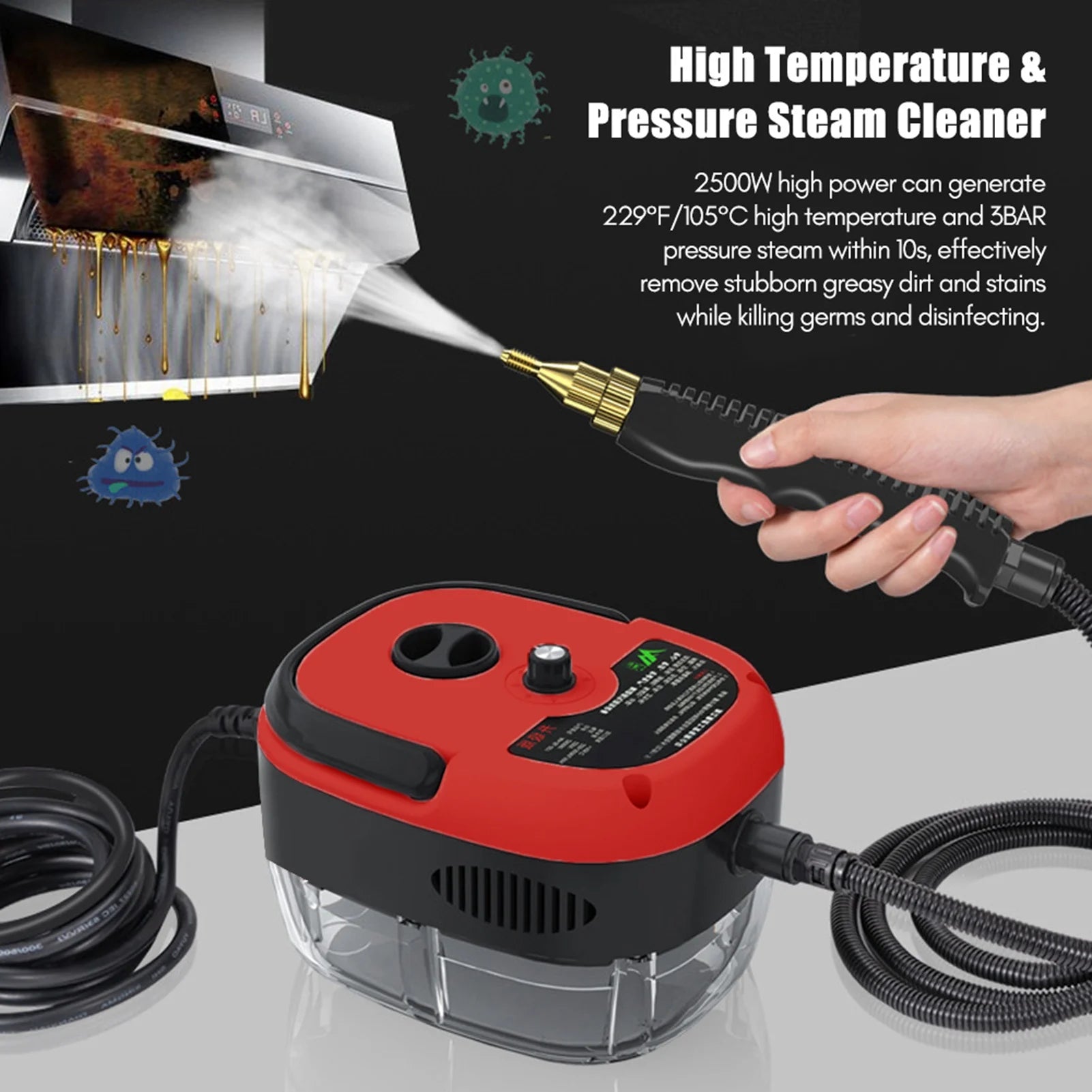 Handheld Steam Cleaner 2500W High Power 6 Speeds Adjustable Practical Steam Cleaner for Kitchen Refrigerator
