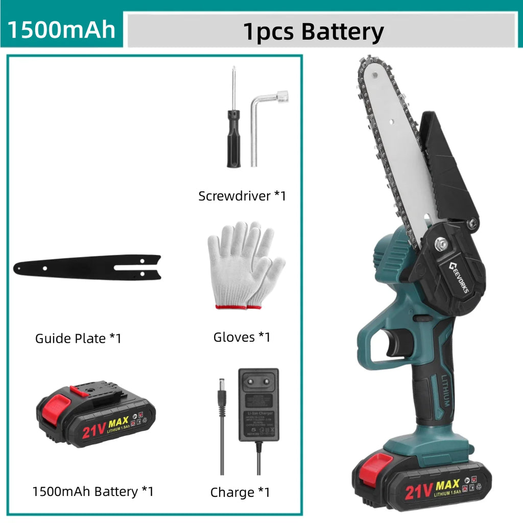 Geevorks 6 Inch Chain Saw Cordless Handheld Pruning Chainsaw Woodworking Electric Saw Cutting Power Tools