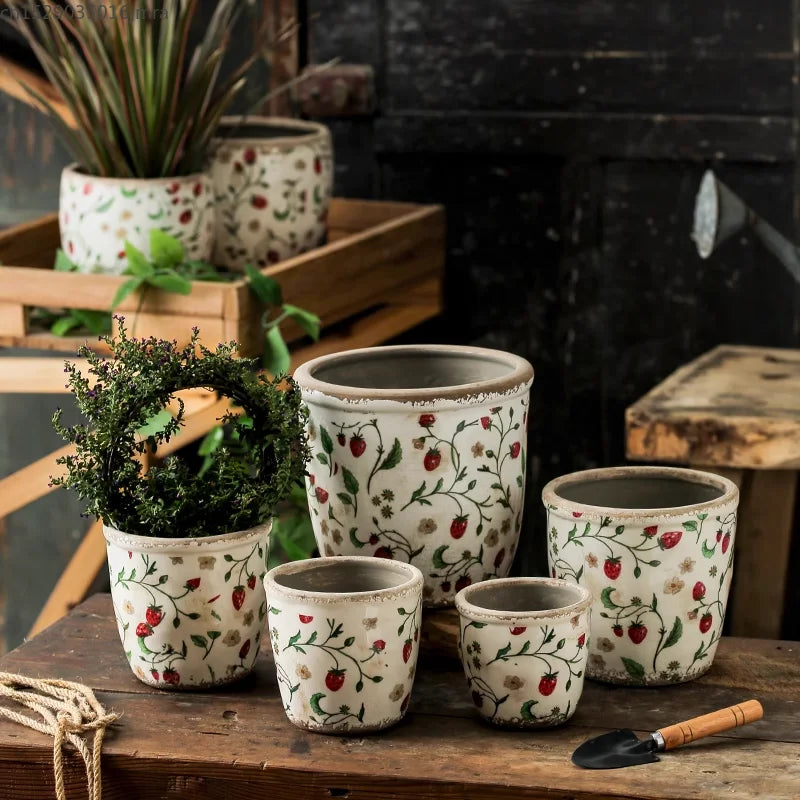 Vintage Ceramic Succulent Flowerpot Planters for Indoor Plants Creative Countryside Style Plant Pot Living Room Decoration