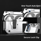 Dual Protective Case for AirPods Pro 2 and AirPods 4 2024 with Locking Clip Carbon Fiber Shockproof Keychain Magnetic Lid