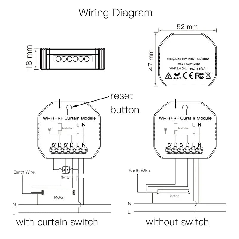 DIY RF433 WiFi Smart Curtain Switch Module Tuya Voice Wireless Control Electric Roller Blinds Shutter Motor Switch Breaker Alexa