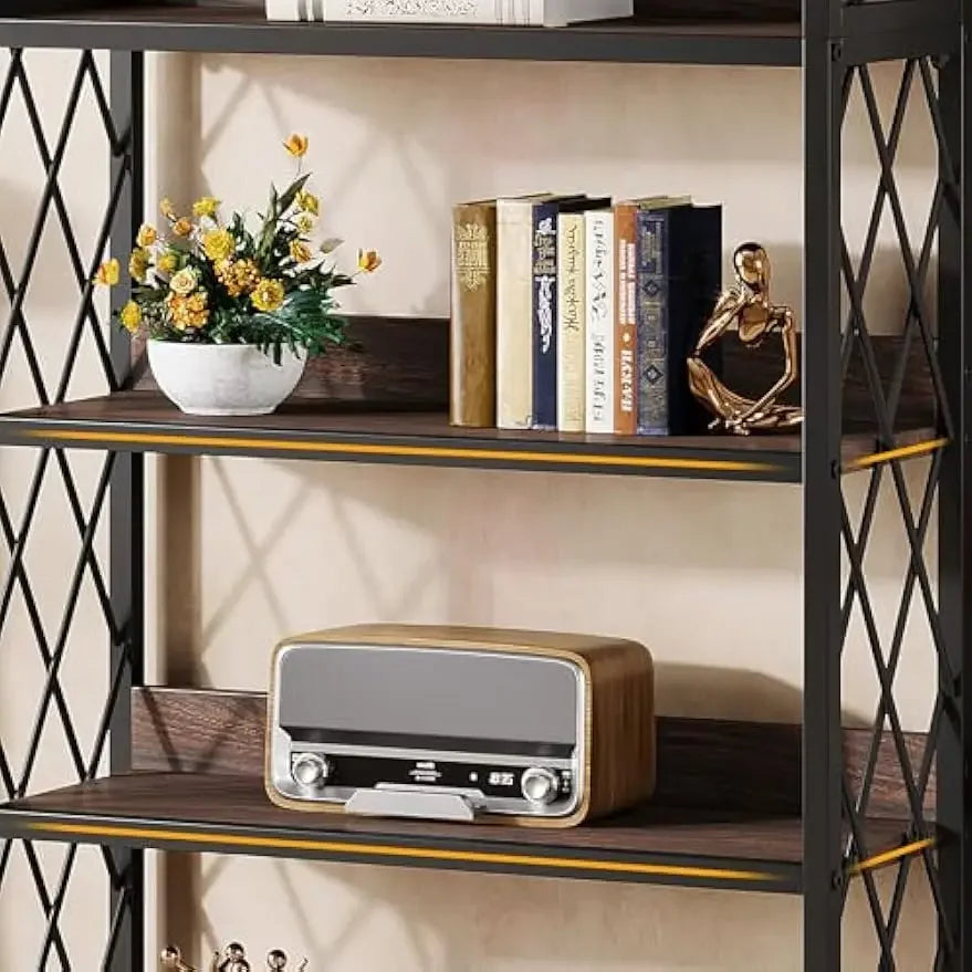 67 Inch Book Shelf, 5 Tier Industrial Etagere Bookcase with Open Shelves, Tall Bookshelf for Living Room, Bedroom, Home Office