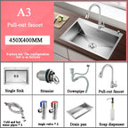 Stainless Steel Kitchen Sink Farm House Above Counter Undermounter Single Bowel Wash Basin with Faucet Drain Kitchen Accessories