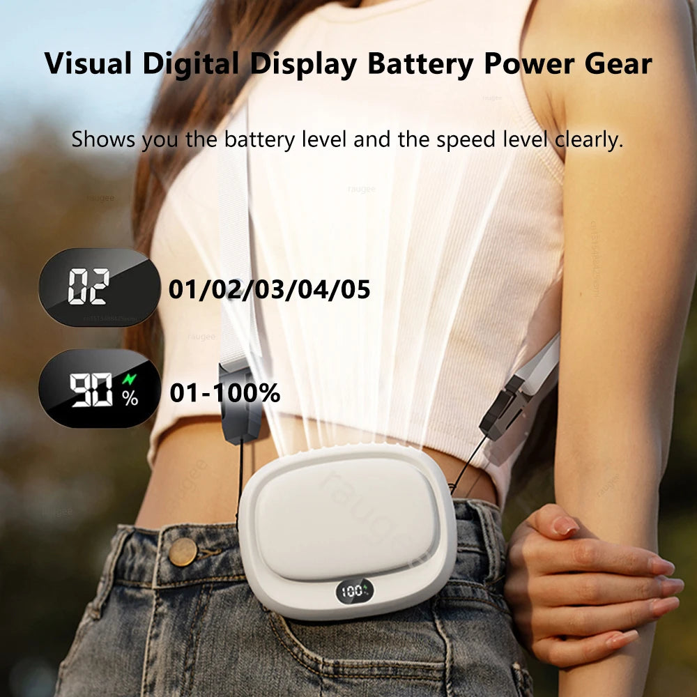 Portable Waist Clip Fan Rechargeable Mini Hanging Neck Fan 5 Speed Adj