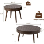 Round Coffee Table Set of 2, Nesting Tables with Honeycomb Pattern, Modern End Table for Living Room, Farmhouse, Brown