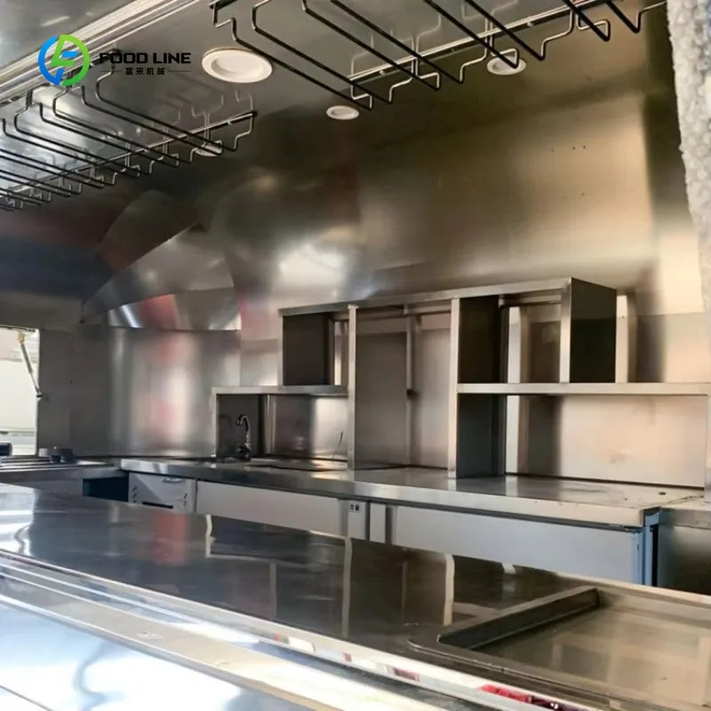 Customized Large Mobile Kitchen Fast Food Trailers with Full Kitchen Equipment Wheels 220v Fiberglass for Ice Cream Sale