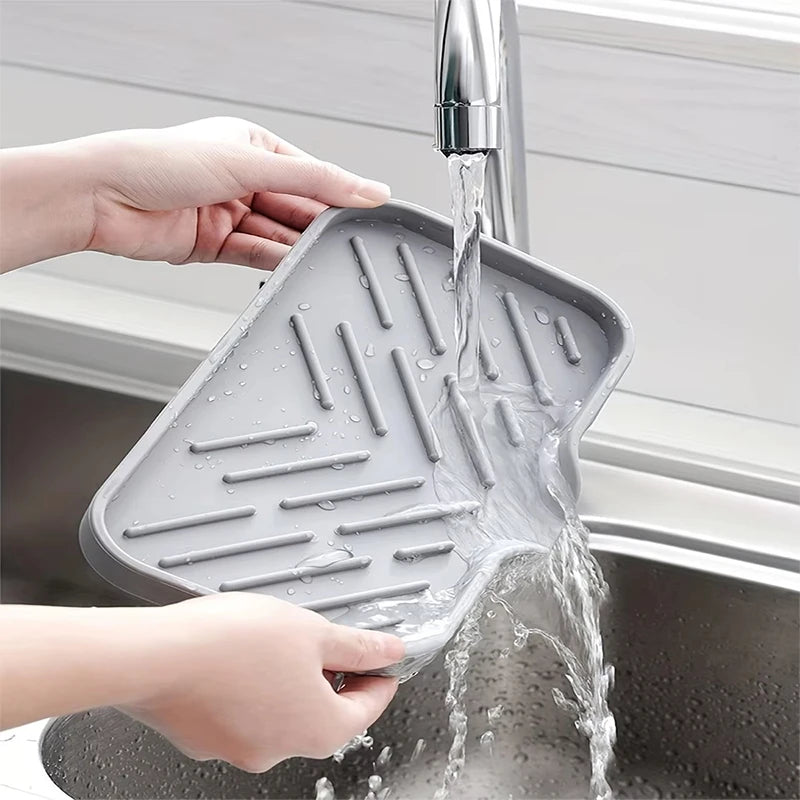 Kitchen Sink Silicone Tray With Drain Soap Sponge Storage Holder Countertop Sink Scrubber Brush Soap Storage Rack