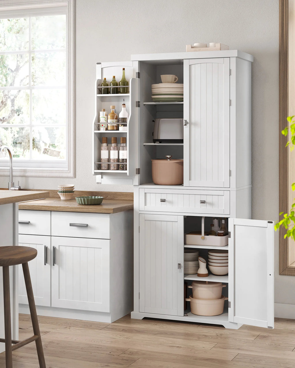 VASAGLE Kitchen wardrobe High wardrobe Kitchen Buffet Showcase wardrobe Buffet Buffet Buffet wardrobe with Adjustable Rher